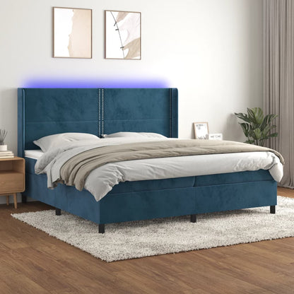 Letto a Molle con Materasso e LED Blu Scuro 200x200 cm | homemem39