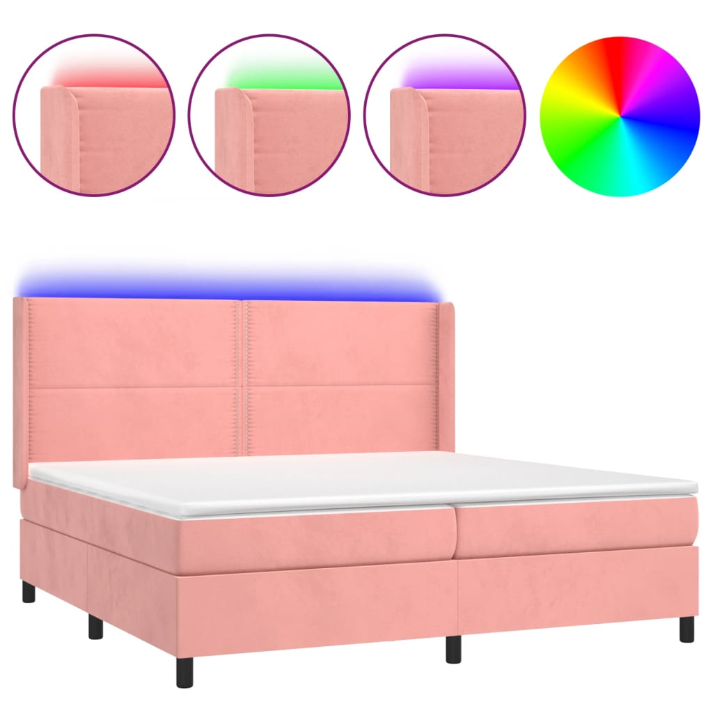 Letto a Molle con Materasso e LED Rosa 200x200 cm in Velluto