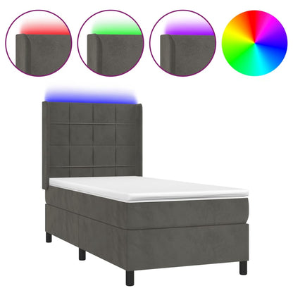 Letto a Molle con Materasso e LED Grigio Scuro 90x190cm Velluto | homemem39