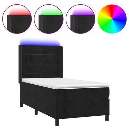 Letto a Molle con Materasso e LED Nero 90x190 cm in Velluto | homemem39