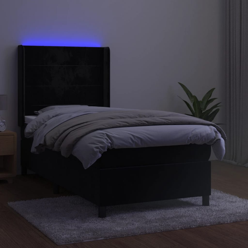 Letto a Molle con Materasso e LED Nero 90x190 cm in Velluto | homemem39
