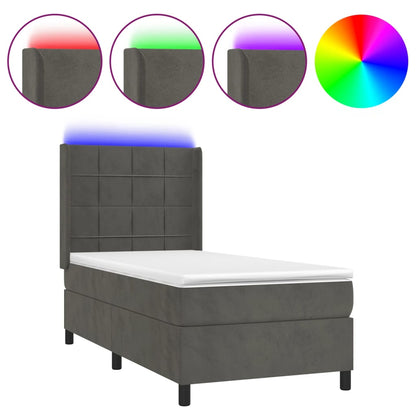 Letto a Molle con Materasso e LED Grigio Scuro 90x200cm Velluto | homemem39