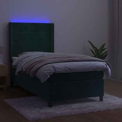 Letto a Molle con Materasso e LED Verde Scuro 100x200cm Velluto | homemem39