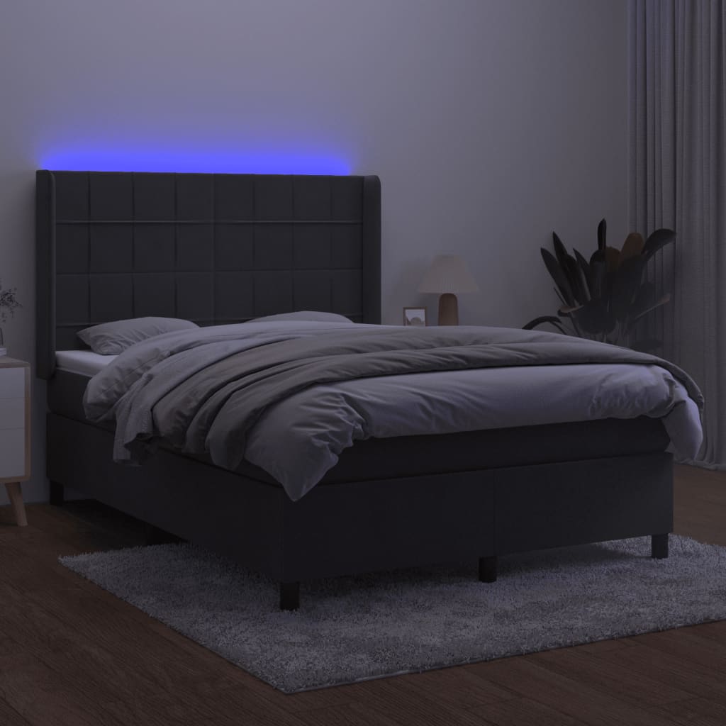 Letto a Molle con Materasso e LED Grigio Scuro 140x190 cm | homemem39