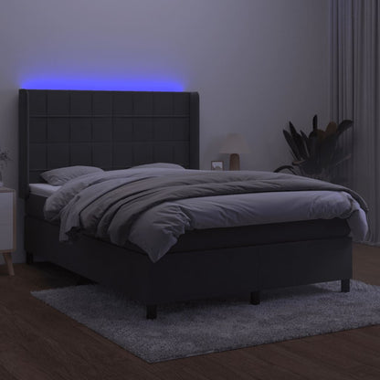 Letto a Molle con Materasso e LED Grigio Scuro 140x190 cm | homemem39