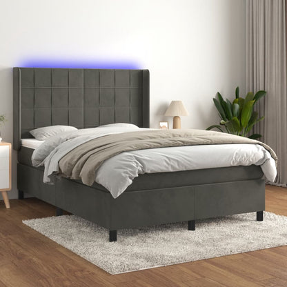 Letto a Molle con Materasso e LED Grigio Scuro 140x190 cm | homemem39