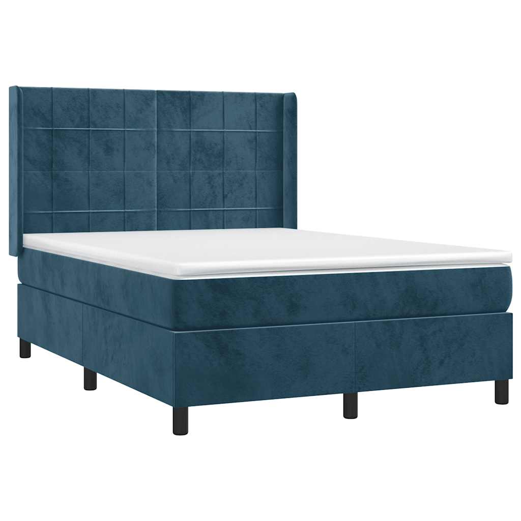 Letto a Molle con Materasso e LED Blu Scuro 140x190 cm