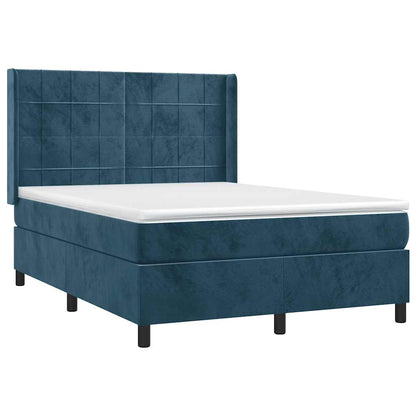 Letto a Molle con Materasso e LED Blu Scuro 140x190 cm