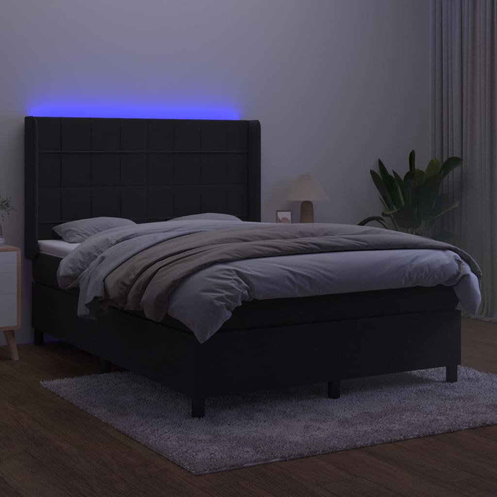 Letto a Molle con Materasso e LED Nero 140x200 cm in Velluto | homemem39