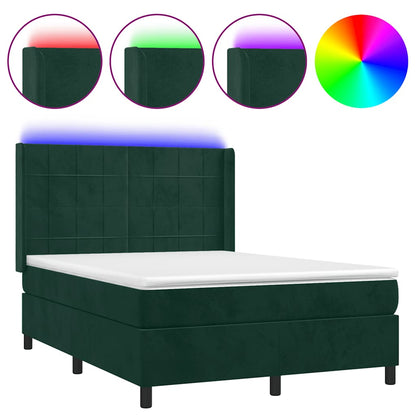 Letto a Molle con Materasso e LED Verde Scuro 140x200cm Velluto | homemem39