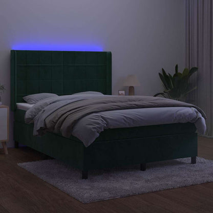 Letto a Molle con Materasso e LED Verde Scuro 140x200cm Velluto | homemem39