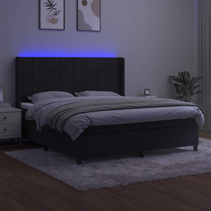 Letto a Molle con Materasso e LED Nero 160x200 cm in Velluto | homemem39