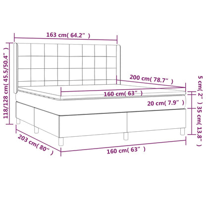 Letto a Molle con Materasso e LED Nero 160x200 cm in Velluto | homemem39