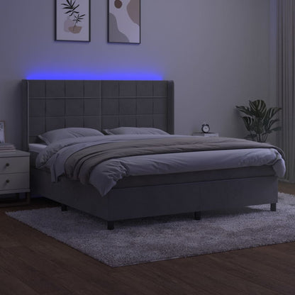 Letto a Molle Materasso e LED Grigio Chiaro 180x200 cm Velluto | homemem39