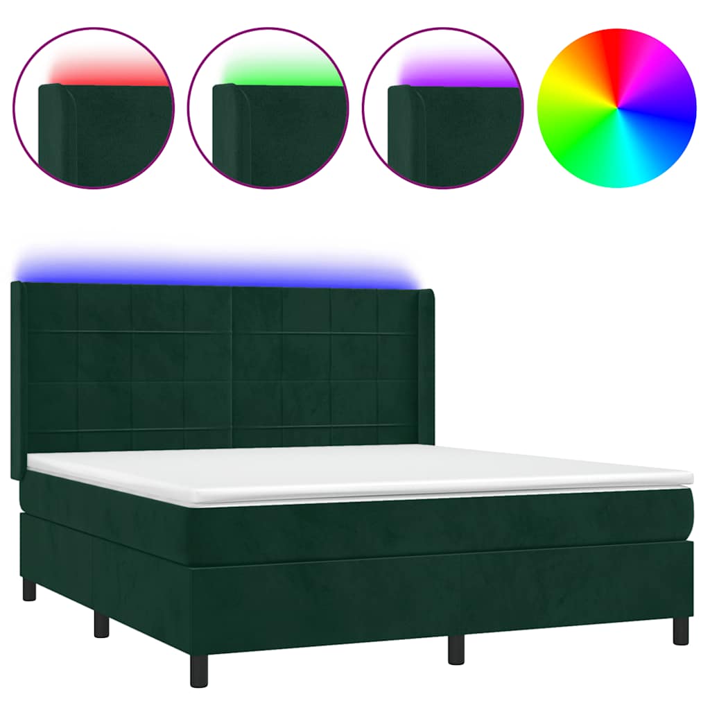 Letto a Molle con Materasso e LED Verde Scuro 180x200cm Velluto | homemem39
