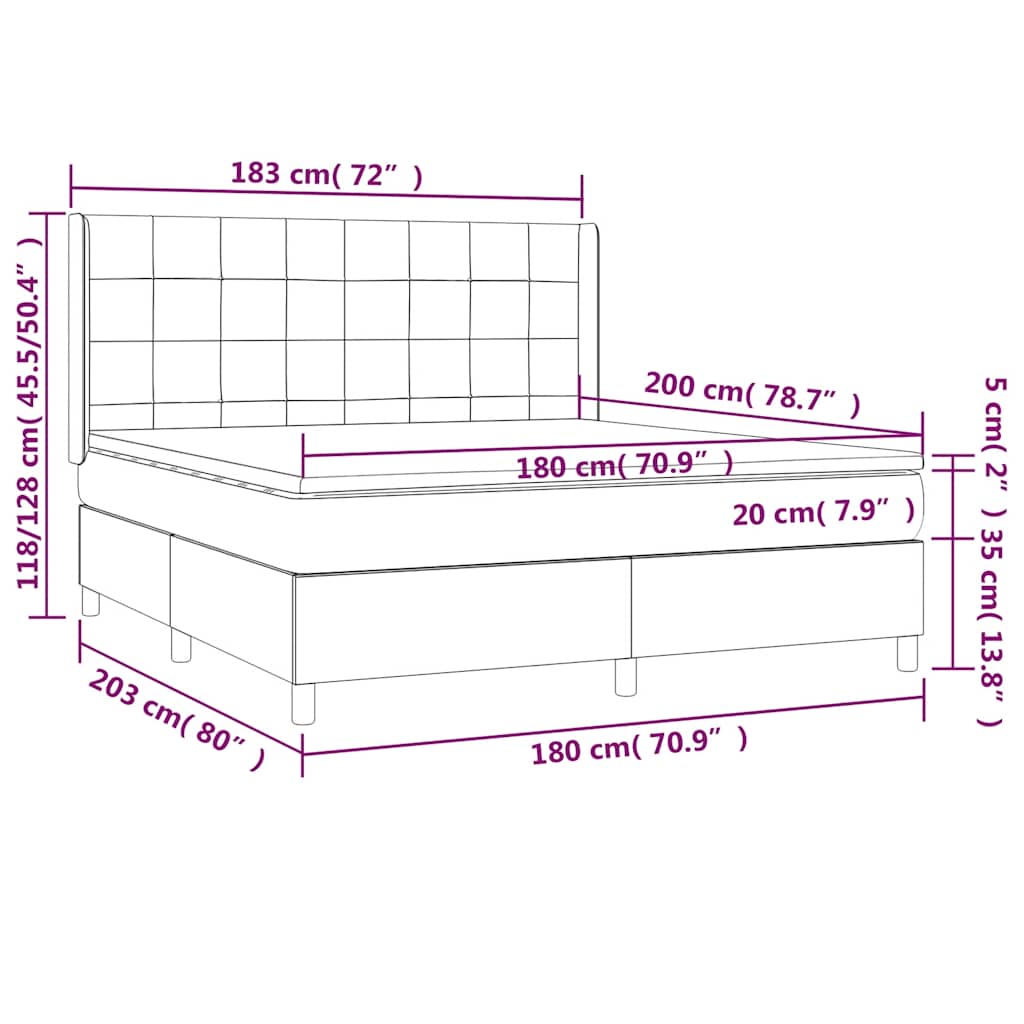 Letto a Molle con Materasso e LED Verde Scuro 180x200cm Velluto | homemem39