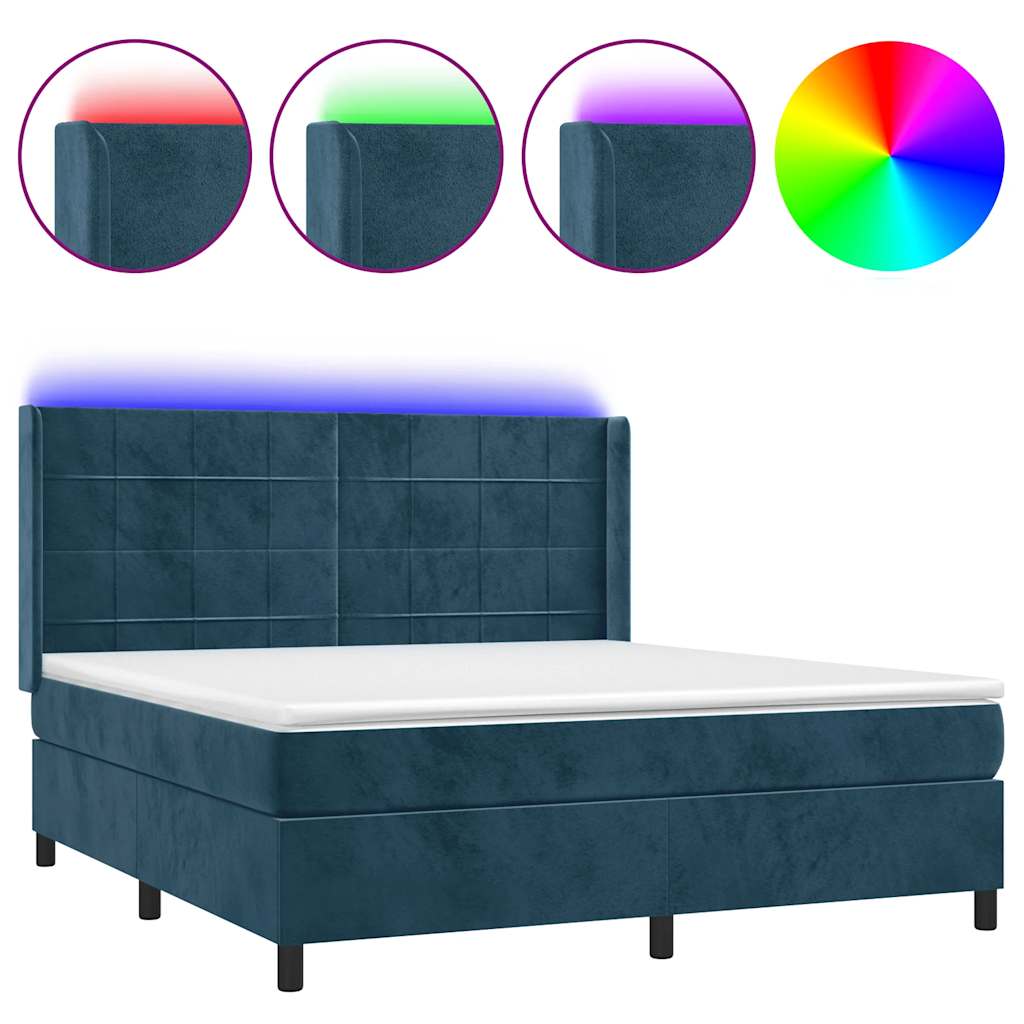 Letto a Molle con Materasso e LED Blu Scuro 180x200 cm | homemem39