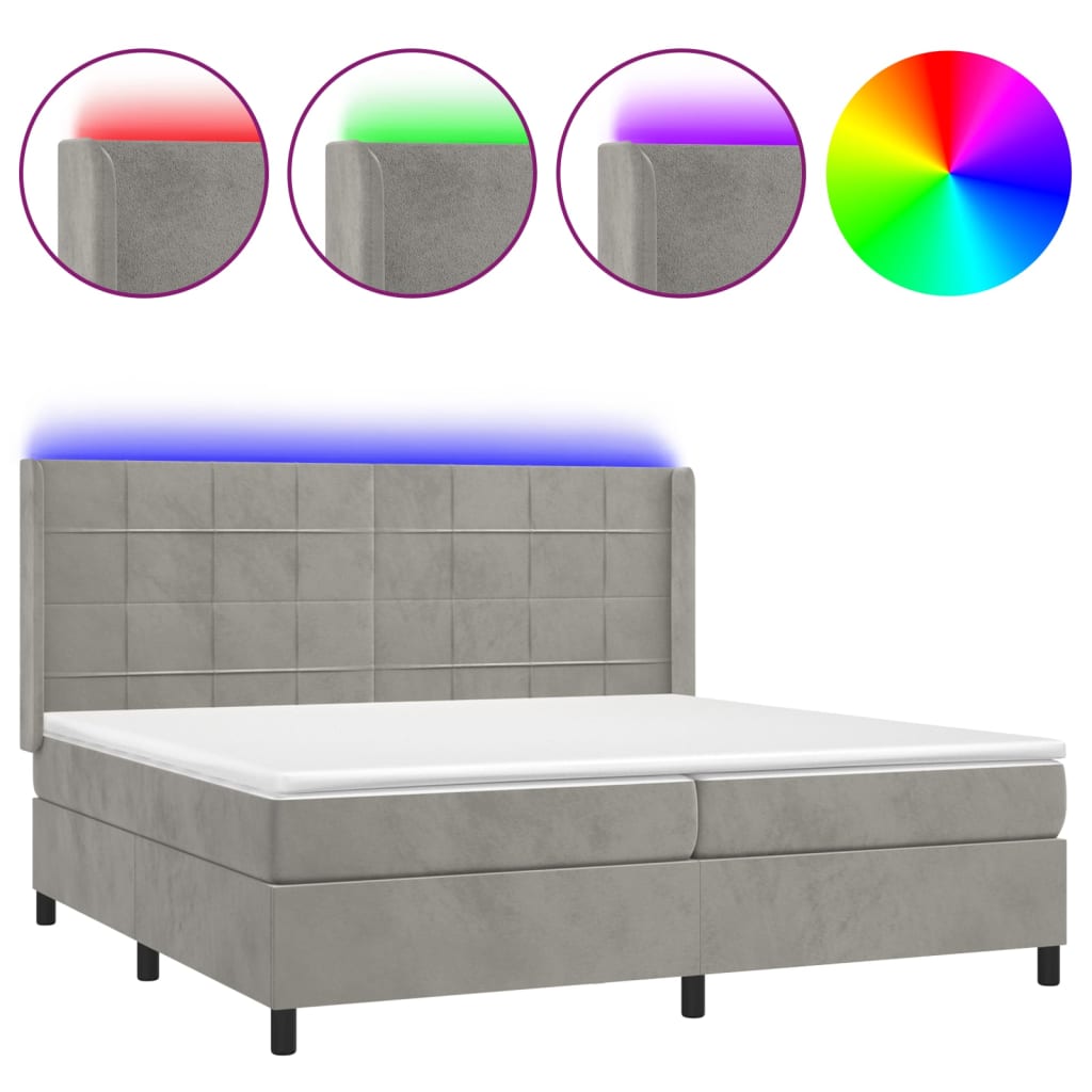 Letto a Molle Materasso e LED Grigio Chiaro 200x200 cm Velluto | homemem39