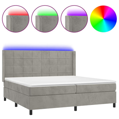 Letto a Molle Materasso e LED Grigio Chiaro 200x200 cm Velluto | homemem39