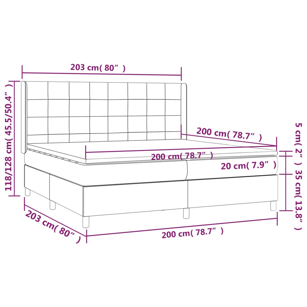 Letto a Molle con Materasso e LED Grigio Scuro 200x200 cm | homemem39
