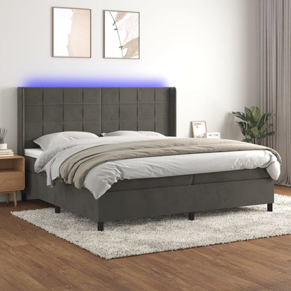 Letto a Molle con Materasso e LED Grigio Scuro 200x200 cm | homemem39