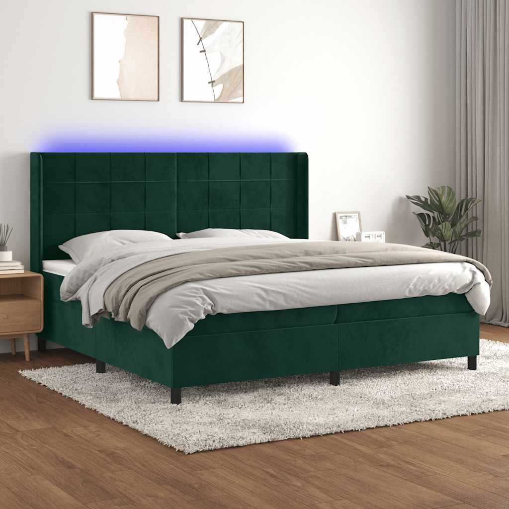 Letto a Molle con Materasso e LED Verde Scuro 200x200cm Velluto | homemem39