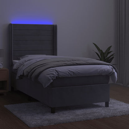 Letto a Molle Materasso e LED Grigio Chiaro 80x200 cm Velluto | homemem39
