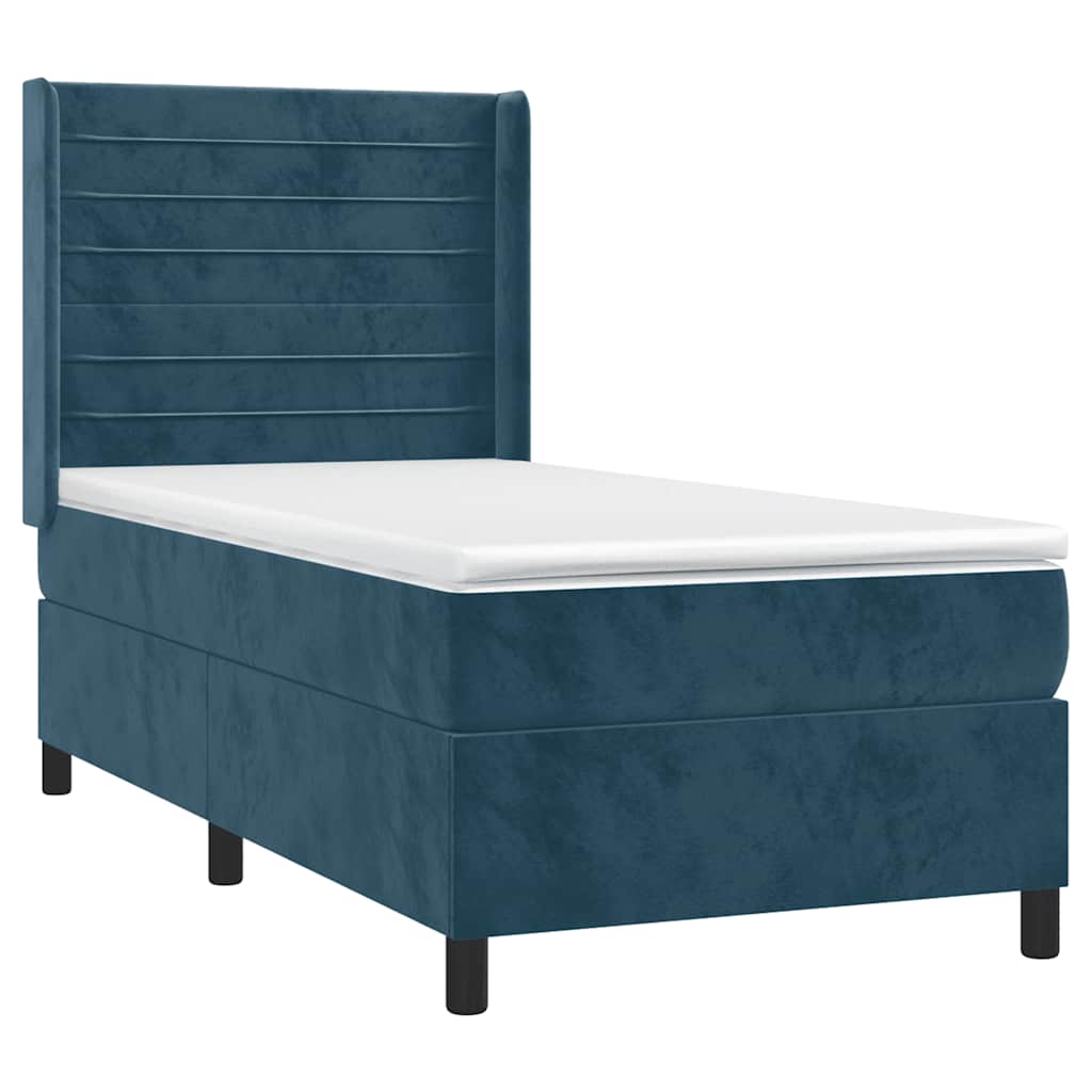 Letto a Molle con Materasso e LED Blu Scuro 80x200cm in Velluto | homemem39