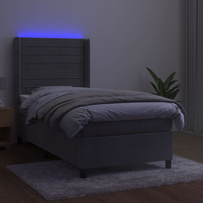 Letto a Molle Materasso e LED Grigio Chiaro 90x200 cm Velluto | homemem39
