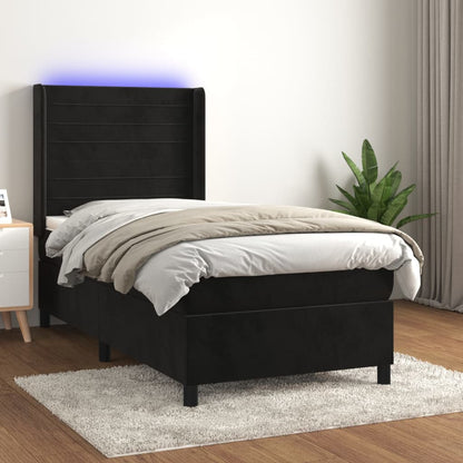 Letto a Molle con Materasso e LED Nero 90x200 cm in Velluto | homemem39