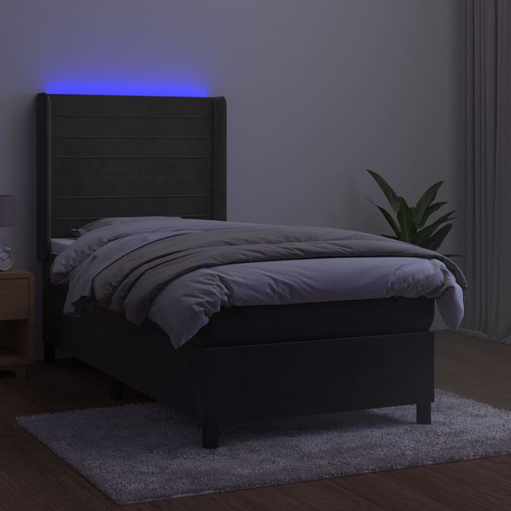 Letto a Molle con Materasso e LED Grigio Scuro 100x200 cm | homemem39