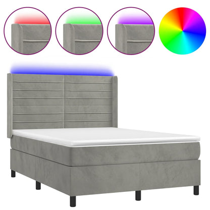 Letto a Molle Materasso e LED Grigio Chiaro 140x190 cm Velluto | homemem39