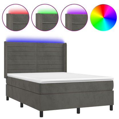 Letto a Molle con Materasso e LED Grigio Scuro 140x190 cm | homemem39