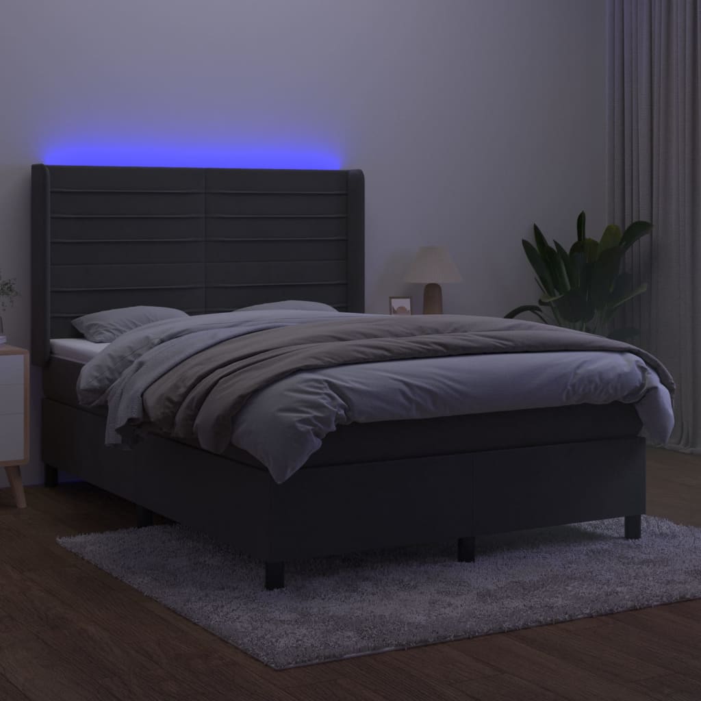 Letto a Molle con Materasso e LED Grigio Scuro 140x190 cm | homemem39