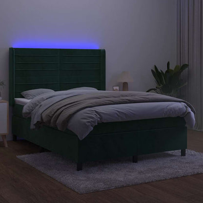 Letto a Molle con Materasso e LED Verde Scuro 140x190cm Velluto | homemem39
