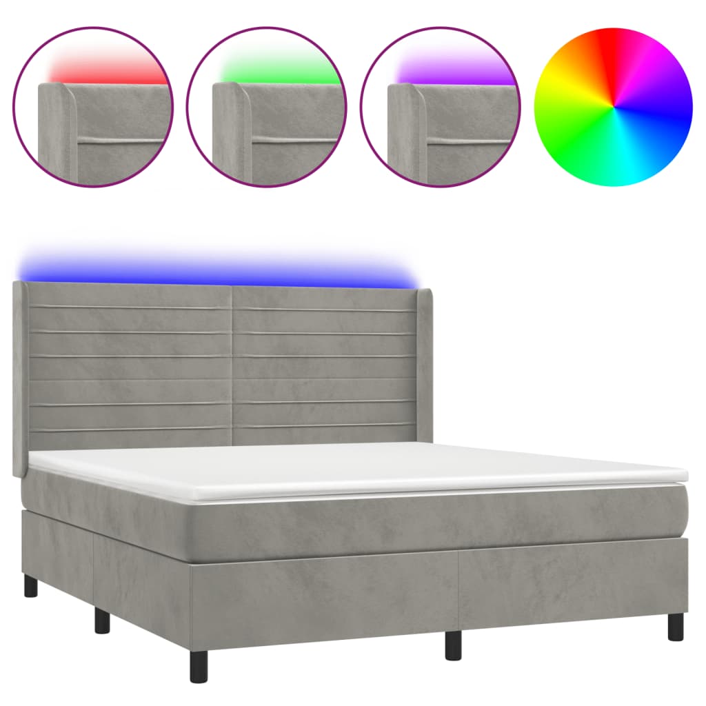 Letto a Molle Materasso e LED Grigio Chiaro 160x200 cm Velluto | homemem39