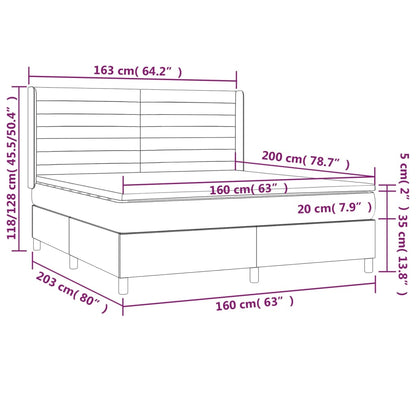 Letto a Molle con Materasso e LED Nero 160x200 cm in Velluto | homemem39