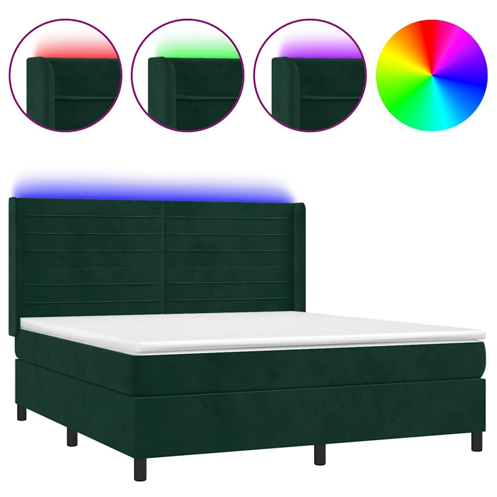 Letto a Molle con Materasso e LED Verde Scuro 160x200cm Velluto | homemem39