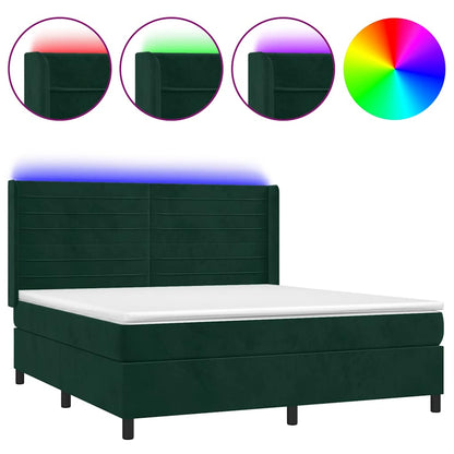 Letto a Molle con Materasso e LED Verde Scuro 160x200cm Velluto | homemem39