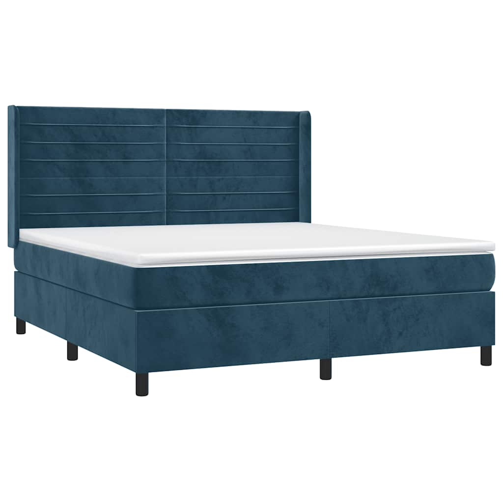 Letto a Molle con Materasso e LED Blu Scuro 160x200 cm | homemem39