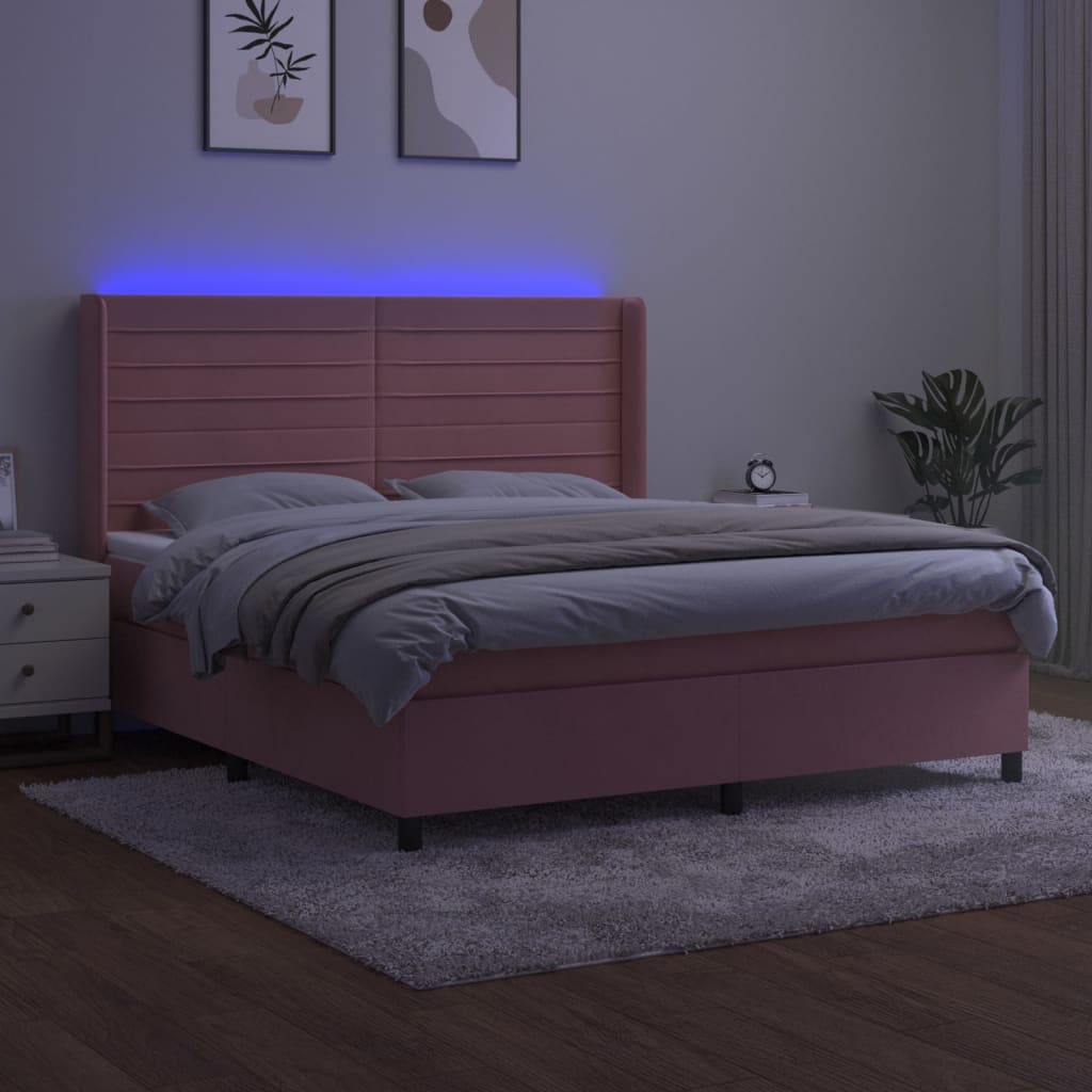 Letto a Molle con Materasso e LED Rosa 180x200 cm in Velluto