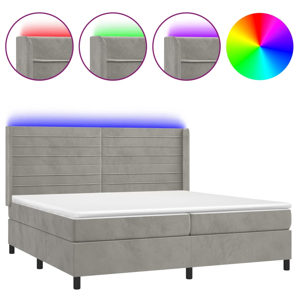 Letto a Molle Materasso e LED Grigio Chiaro 200x200 cm Velluto | homemem39