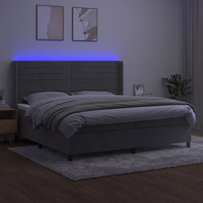 Letto a Molle Materasso e LED Grigio Chiaro 200x200 cm Velluto | homemem39