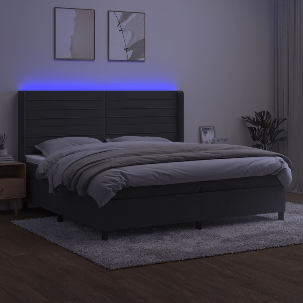 Letto a Molle con Materasso e LED Grigio Scuro 200x200 cm | homemem39