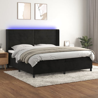 Letto a Molle con Materasso e LED Nero 200x200 cm in Velluto | homemem39