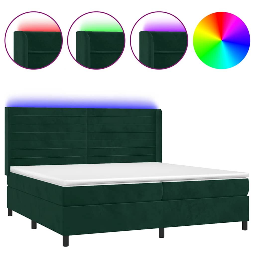 Letto a Molle con Materasso e LED Verde Scuro 200x200cm Velluto | homemem39