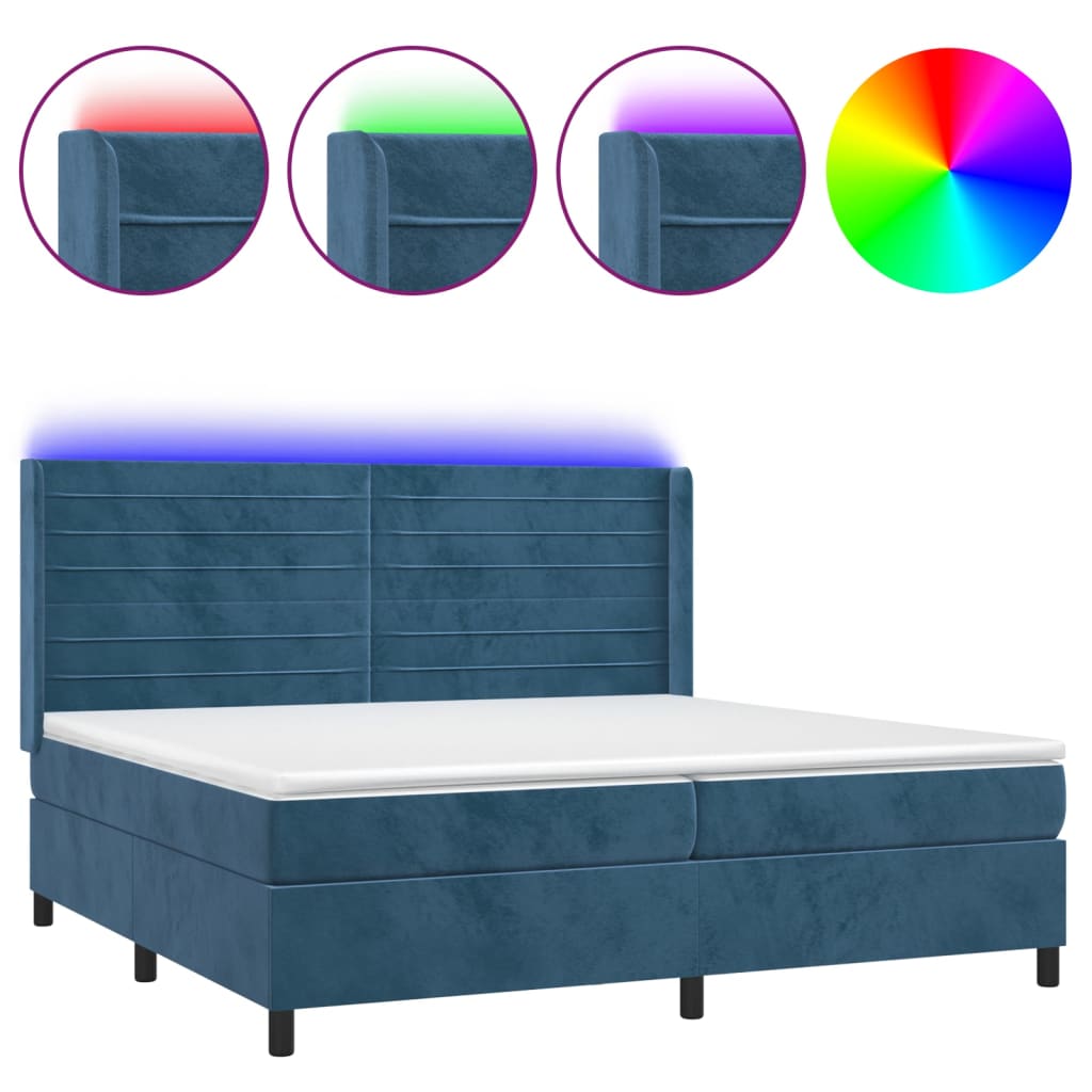 Letto a Molle con Materasso e LED Blu Scuro 200x200 cm | homemem39