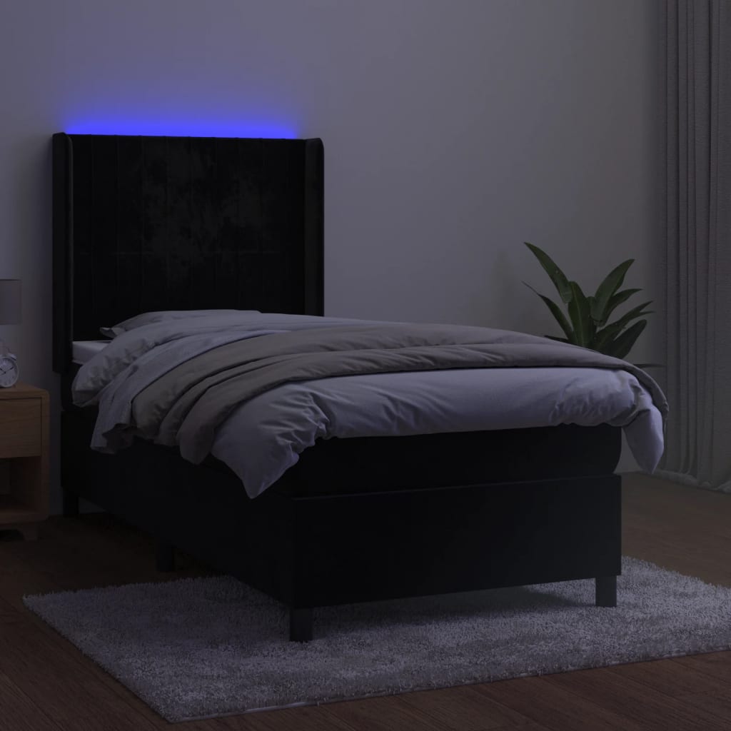 Letto a Molle con Materasso e LED Nero 90x200 cm in Velluto | homemem39