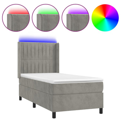 Letto a Molle Materasso e LED Grigio Chiaro 100x200 cm Velluto | homemem39