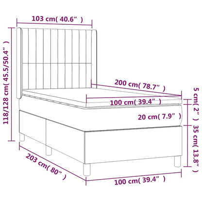 Letto a Molle con Materasso e LED Verde Scuro 100x200cm Velluto | homemem39